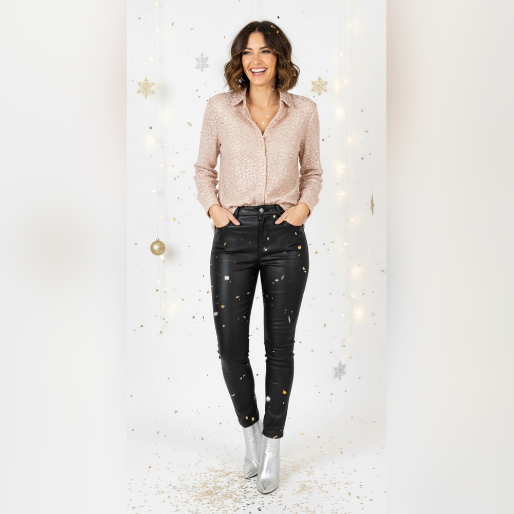 New J.Crew Collection Sequin Classic Top 2 Long Sleeve Button‎ Down Shirt BV869